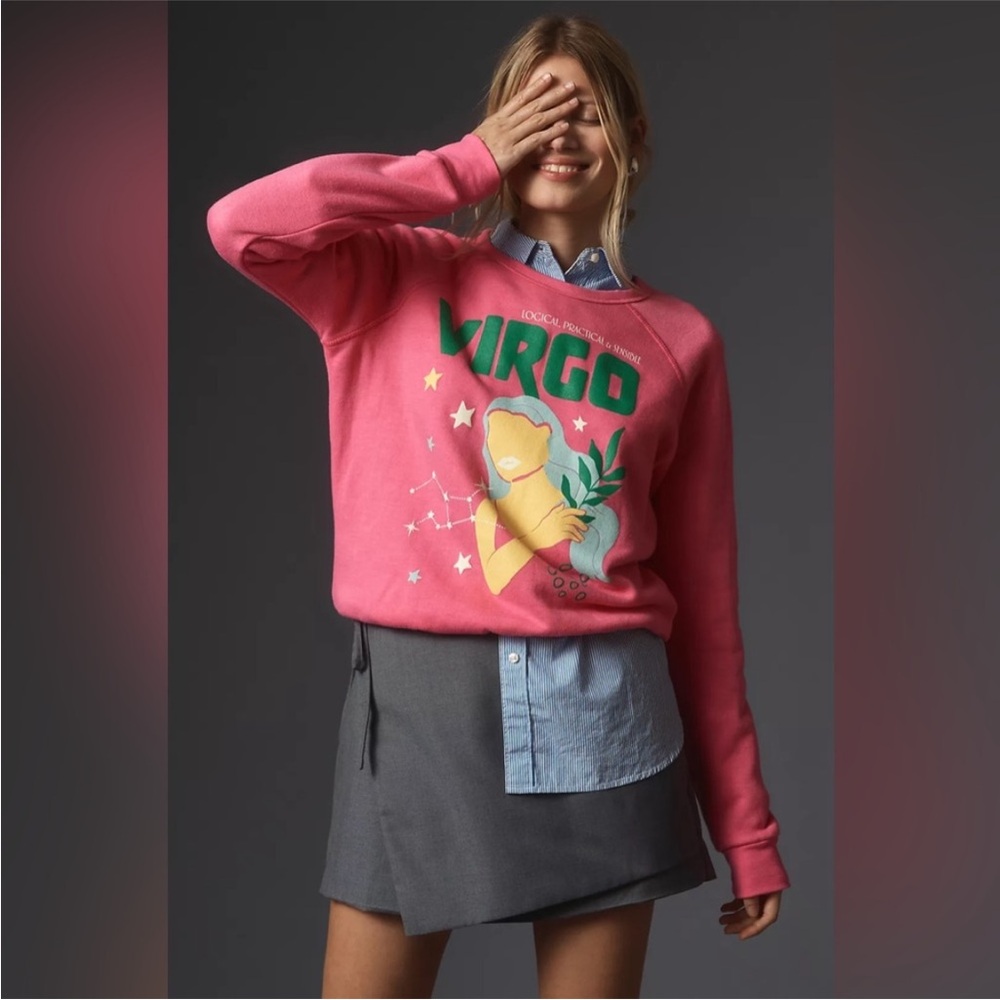 Anthropologie Pink Virgo Zodiac Crewneck Sweatshirt